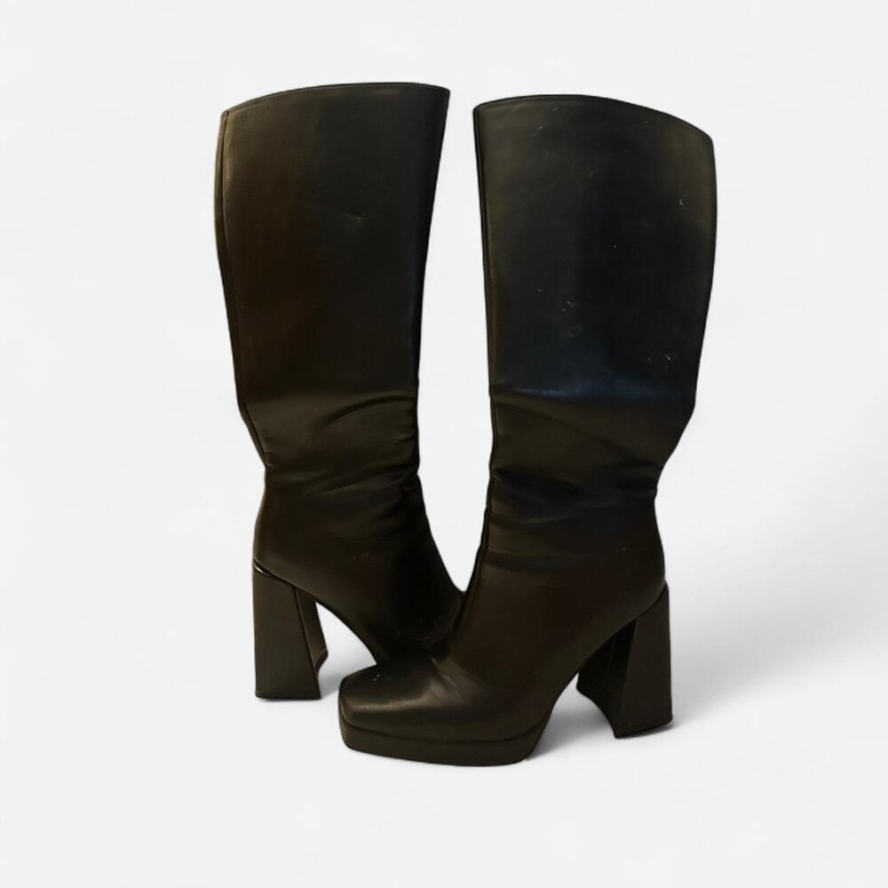 black knee high platform boots
